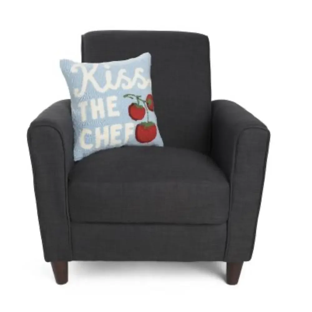 New! Peking Handicraft Blue Hooked “Kiss The Chef” Decorative Pillow 16x16